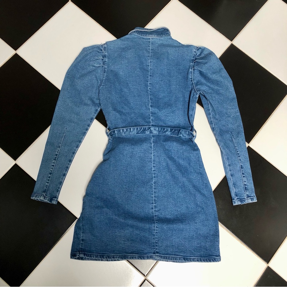 NWT Bershka Shirt Mini Dress Long Sleeve Denim Belted Puffy Sleeves Western sz M - Picture 9 of 13